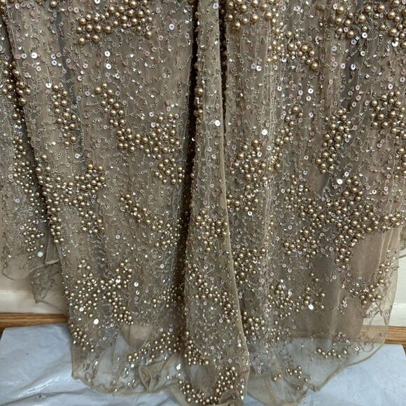 Mac duggal long sleeve sequin beaded sheath gown in mocha style 5177 size 6 - Picture 11 of 16